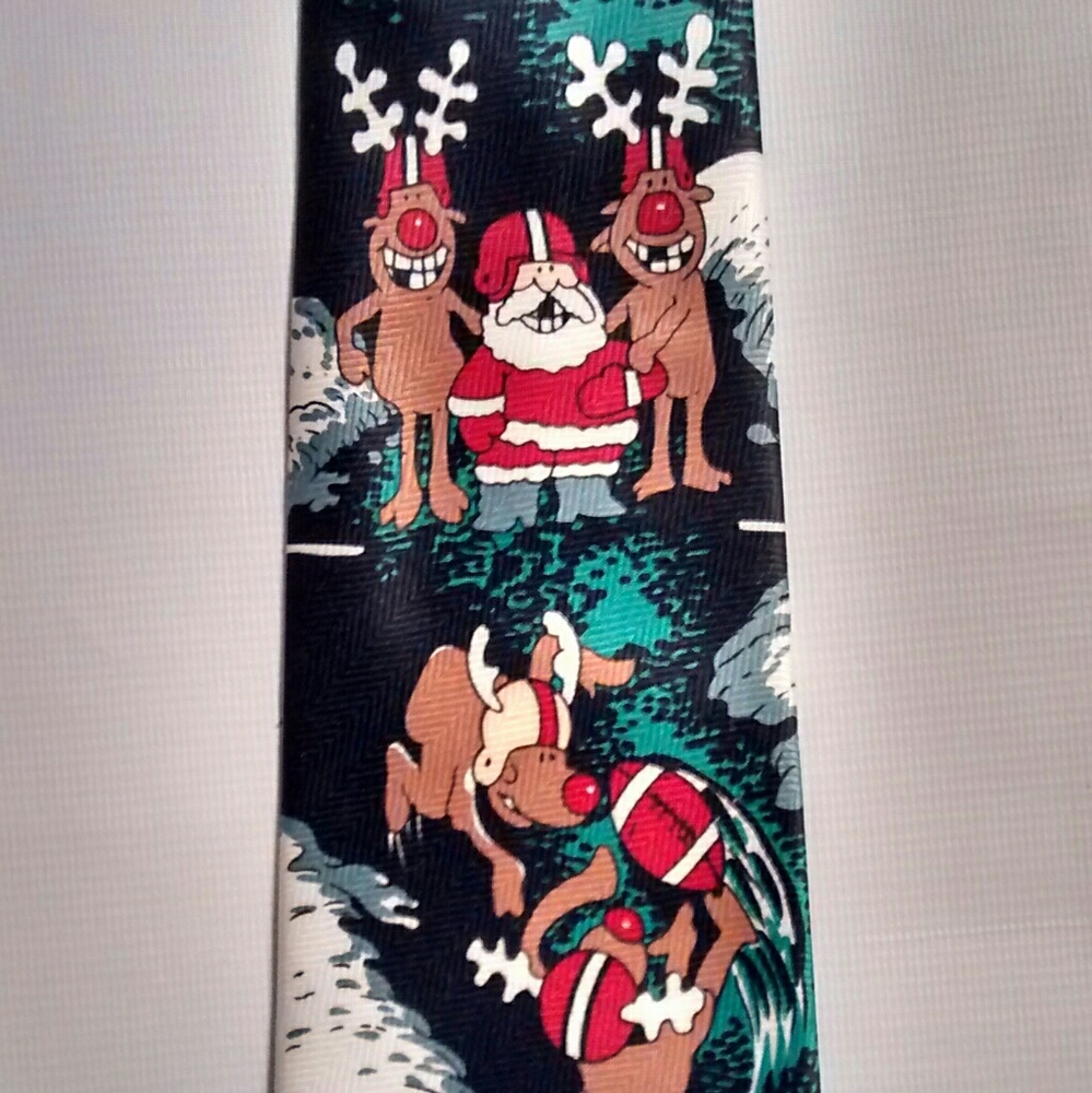 Christmas Santa Reindeer Playing Football Neck Tie